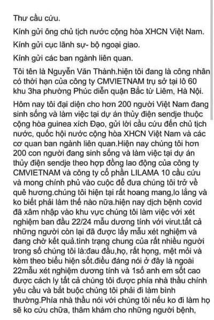 CMVietnam lên tiếng về việc công nhân mắc Covid-19 ở châu Phi cầu cứu mong về nước - Ảnh 1. CMVietnam lên tiếng về việc công nhân mắc Covid-19 ở châu Phi cầu cứu mong về nước - Ảnh 1.