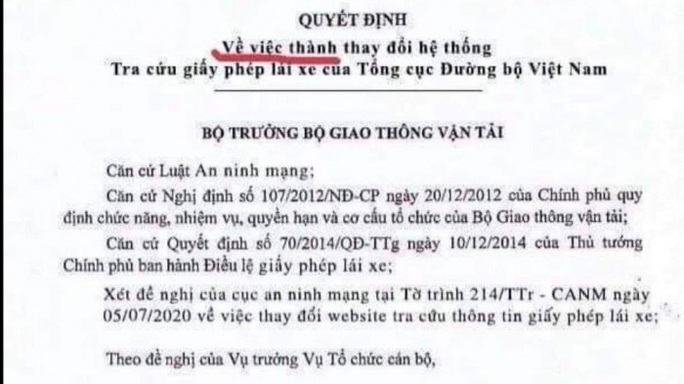 Quyết định dừng hệ thống tra cứu giấy phép lái xe là văn bản giả mạo - Ảnh 1.