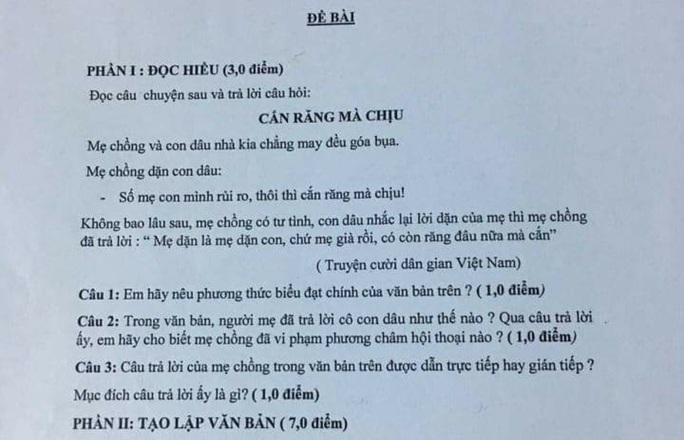 Xôn xao việc giáo viên sử dụng ví dụ nhạy cảm khi ra đề ngữ văn lớp 9 - Ảnh 1.