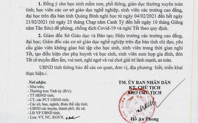 Công văn hỏa tốc ở Quảng Bình khiến phụ huynh, học sinh thích thú - Ảnh 1.