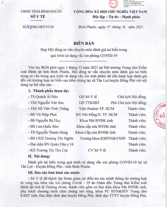 Kết luận nguyên nhân trẻ 12 tuổi tử vong sau tiêm vắc-xin ở Bình Phước - Ảnh 1. Kết luận nguyên nhân trẻ 12 tuổi tử vong sau tiêm vắc-xin ở Bình Phước - Ảnh 1.
