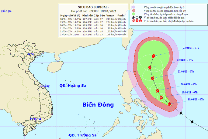 Siêu bão Surigae mạnh cấp 17, yêu cầu các tỉnh sẵn sàng ứng phó - Ảnh 1.