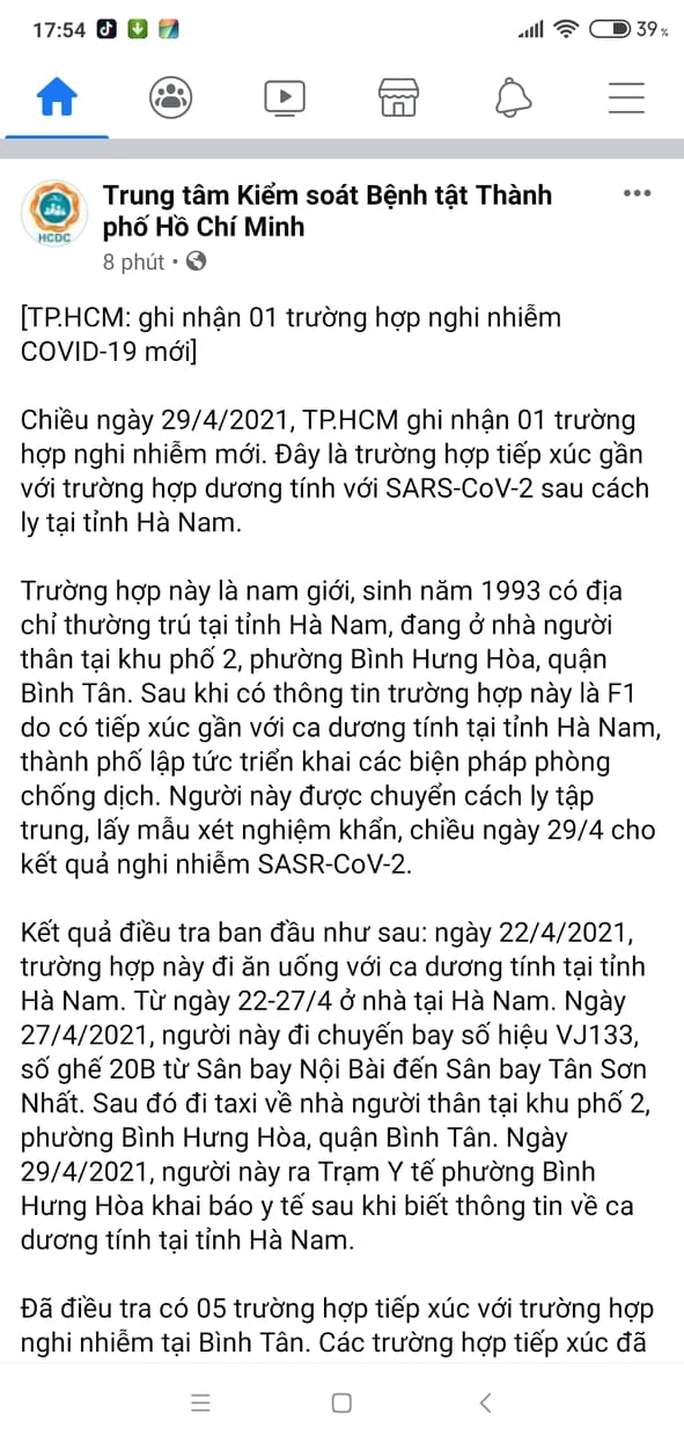 NÓNG: TP HCM ghi nhận 1 ca nghi nhiễm Covid-19 tại quận Bình Tân - Ảnh 1.