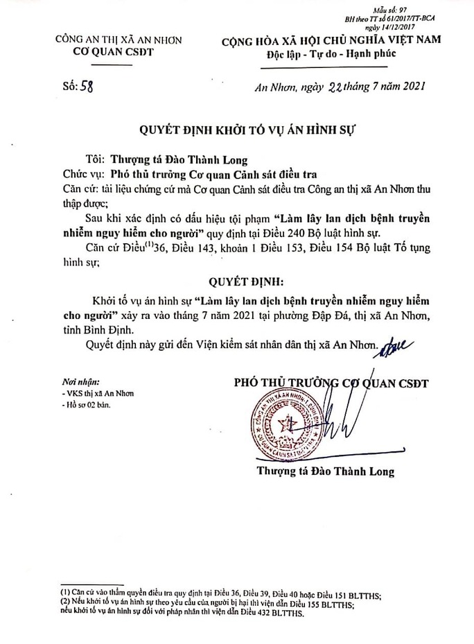 Khởi tố vụ án làm lây lan dịch bệnh Covid-19 ở Bình Định và Bình Thuận - Ảnh 1.
