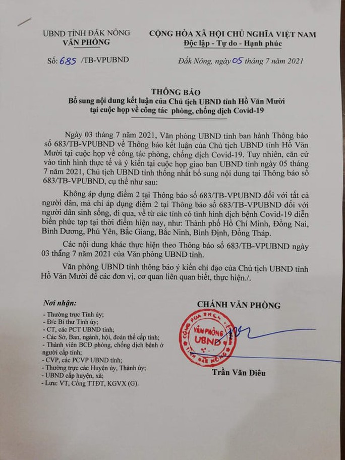 Điều chỉnh văn bản người dân đi - đến Đắk Nông phải có xét nghiệm âm tính Covid-19 - Ảnh 1.