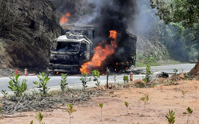 Quảng Nam: Xe tải bốc cháy dữ dội, cháy lan ra rừng keo của người dân - Ảnh 2.