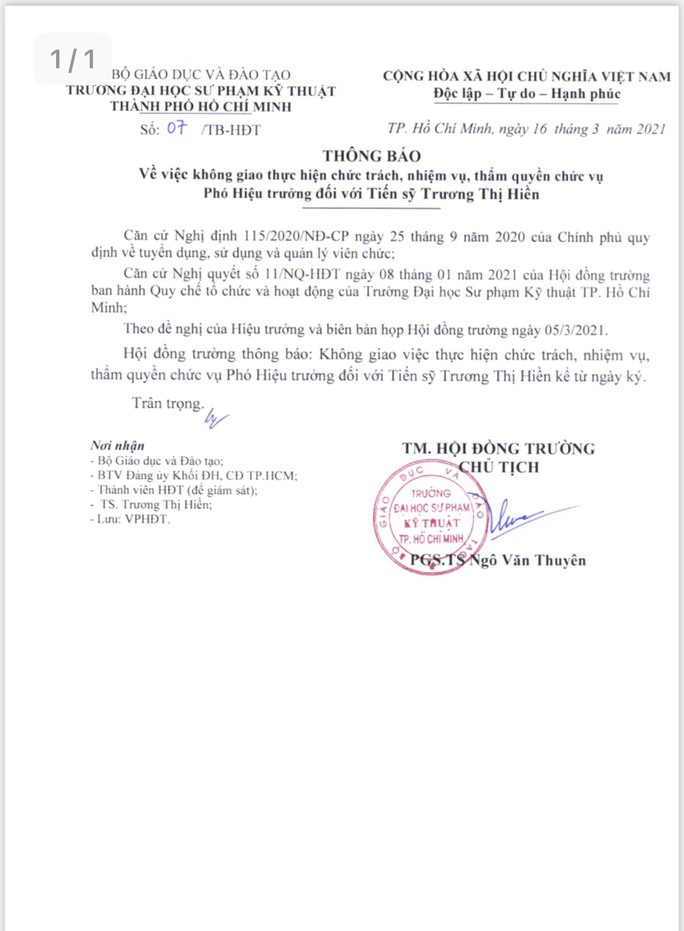 Bộ GD-ĐT yêu cầu xem xét trách nhiệm Chủ tịch Hội đồng trường ĐH Sư phạm Kỹ thuật TP HCM - Ảnh 1. Bộ GD-ĐT yêu cầu xem xét trách nhiệm Chủ tịch Hội đồng trường ĐH Sư phạm Kỹ thuật TP HCM - Ảnh 1.