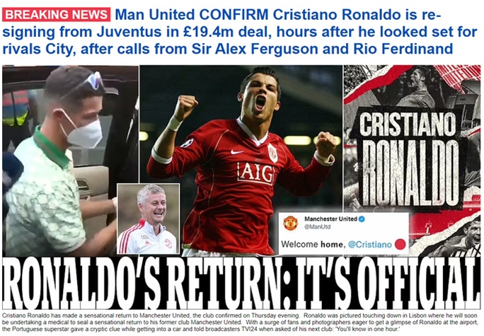Ronaldo tái hợp Man United: Truyền thông thế giới việt vị, trang chủ Quỷ đỏ sập nguồn - Ảnh 2.