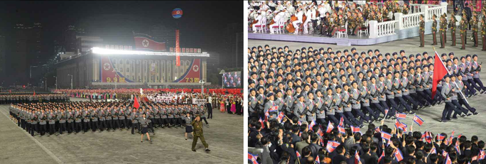 Lễ duyệt binh kỳ lạ của Triều Tiên: Trang phục khử nhiễm chiếm sóng - Ảnh 6.