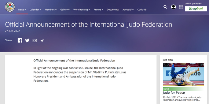 Liên đoàn Judo quốc tế tước chức danh chủ tịch danh dự của ông Vladimir Putin - Ảnh 1.