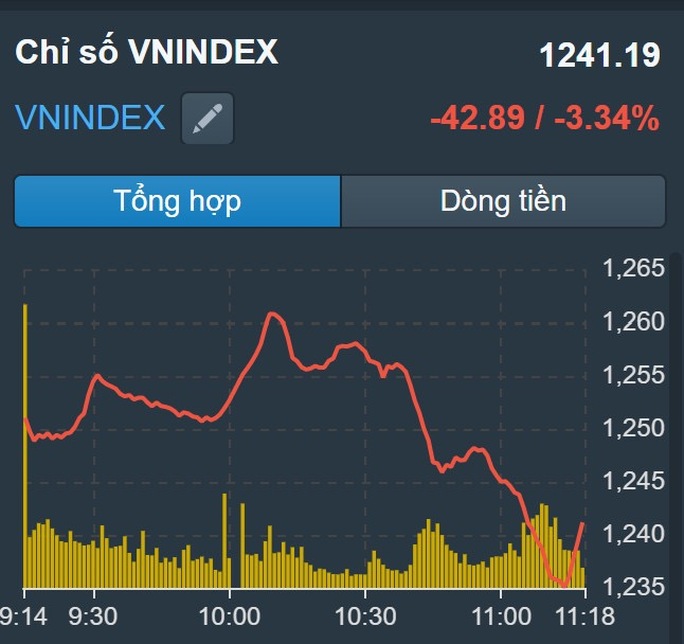 Chứng khoán đầu tuần đỏ sàn: VN-Index có lúc giảm hơn 48 điểm