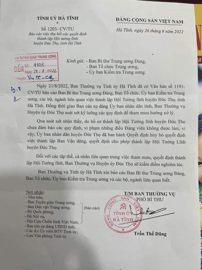 Hà Tĩnh: Hủy quyết định thành lập Hội Tướng lĩnh huyện Đức Thọ | HomeVN Hà Tĩnh: Hủy Quyết Định Thành Lập Hội Tướng Lĩnh Huyện Đức Thọ | Homevn