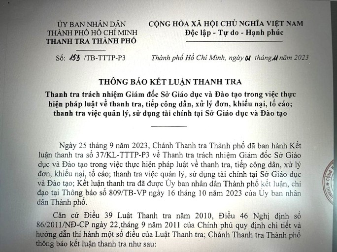 Kết luận thanh tra tại Sở Giáo dục và Đào tạo TP HCM - Ảnh 1.