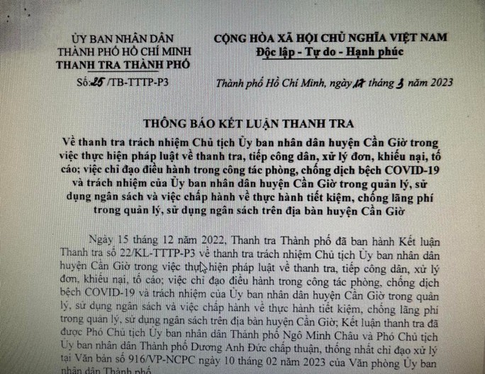 Vì sao thanh tra trách nhiệm Chủ tịch UBND huyện Cần Giờ? - Ảnh 1.