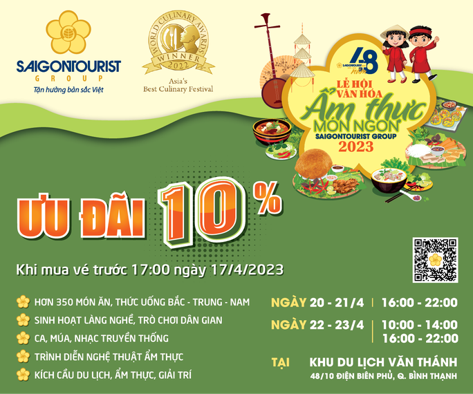 Chính thức mở bán vé ưu đãi Lễ hội Ẩm thực, Món ngon Saigontourist Group 2023 - Ảnh 1. Chính thức mở bán vé ưu đãi Lễ hội Ẩm thực, Món ngon Saigontourist Group 2023 - Ảnh 1.