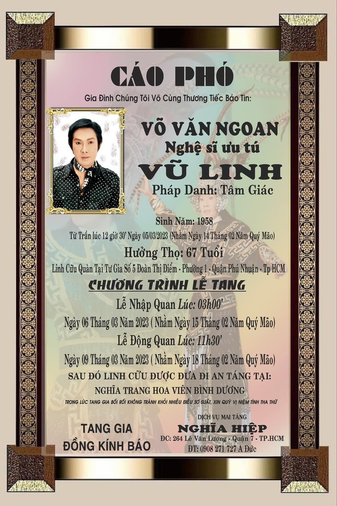 NSƯT Vũ Linh qua đời vì bạo bệnh, thọ 66 tuổi - Ảnh 3.