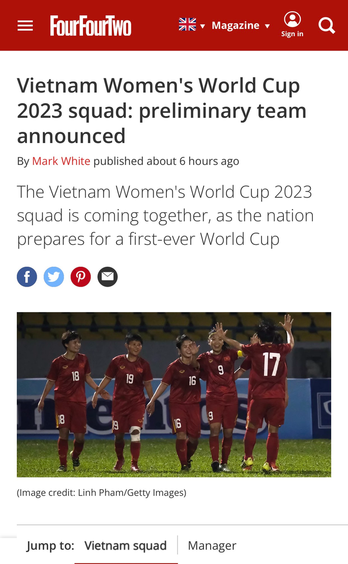 Tuyển nữ Việt Nam lên tạp chí FourFourTwo trước thềm World Cup 2023 - Ảnh 1.
