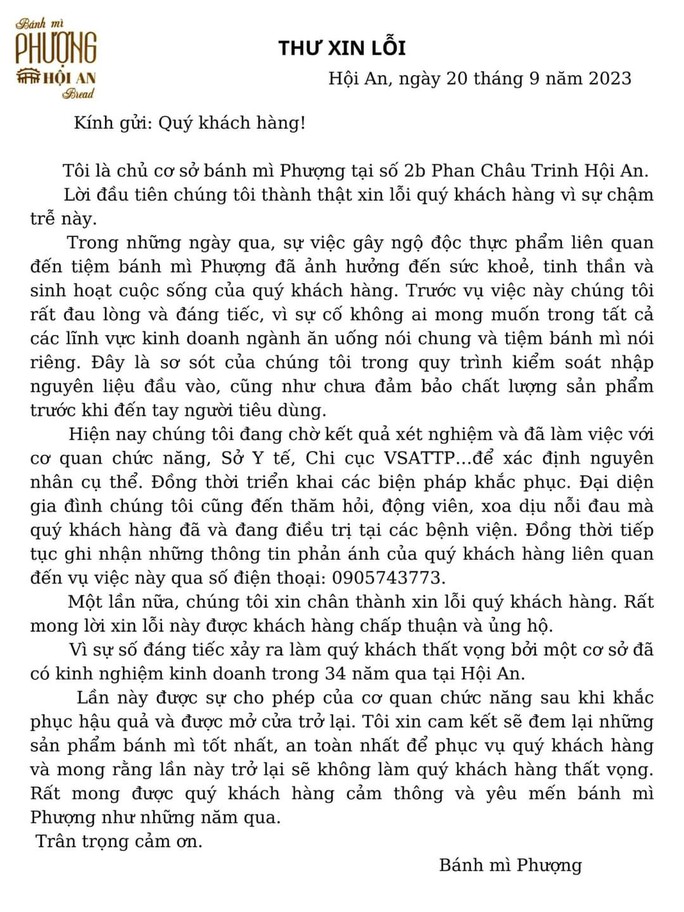 Chủ tiệm bánh mì Phượng gửi thư xin lỗi, mong người bị ngộ độc thông cảm - Ảnh 5.