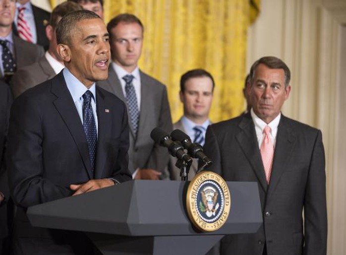 Chủ tịch Hạ viện Mỹ John Boehner (ngoài cùng bên phải) sắp kiện Tổng thống Obama. Ảnh: Reuters