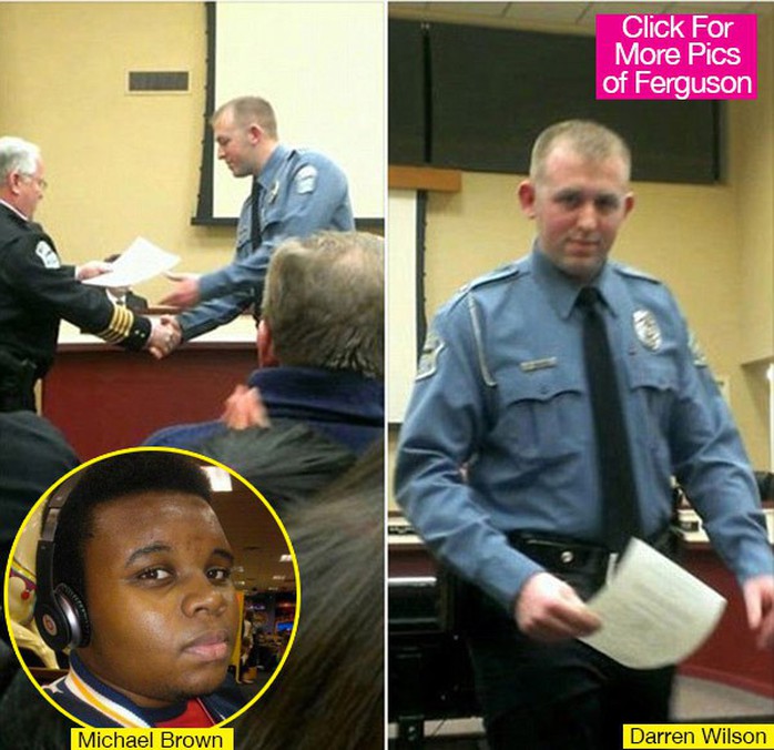 Viên cảnh sát Darren Wilson sẽ không bị truy tố tội bắn chết Michael Brown (ảnh nhỏ). Ảnh: Hollywood Life