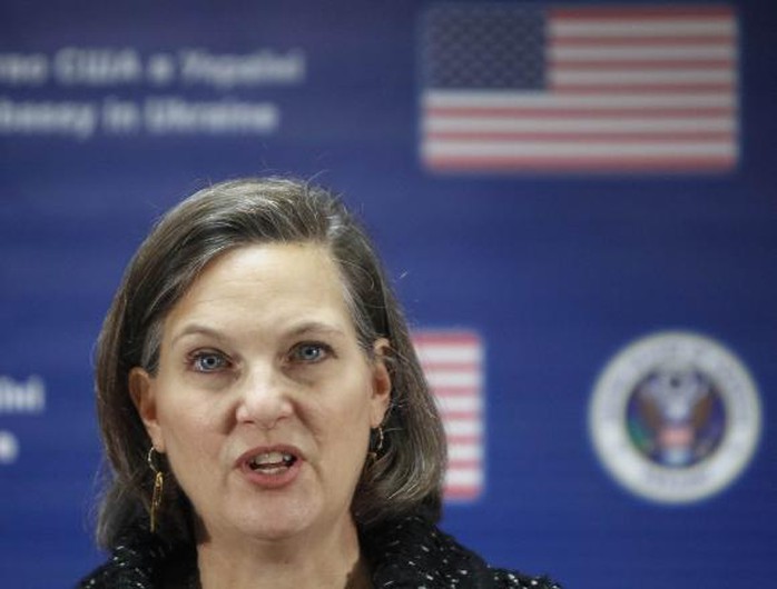 Trợ lý Ngoại trưởng Mỹ Victoria Nuland tại Kiev hôm 7-2. Ảnh: Reuters