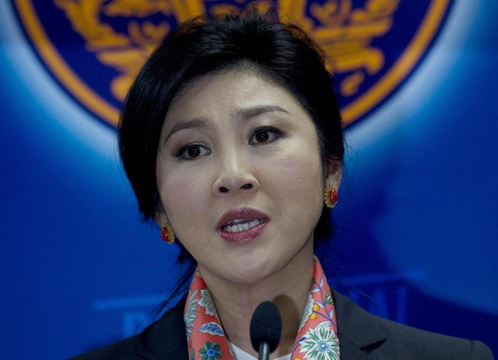Bà Yingluck trong cuộc họp báo hôm 7-5 tại Bangkok. Ảnh: AP
