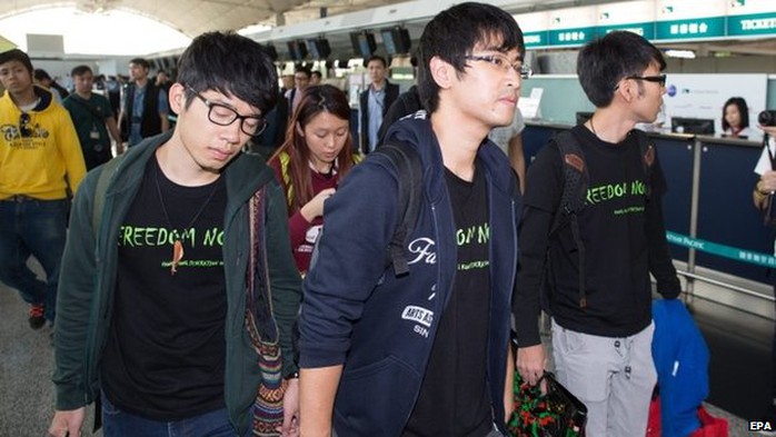 Three Hong Kong student protest leaders at the citys airport