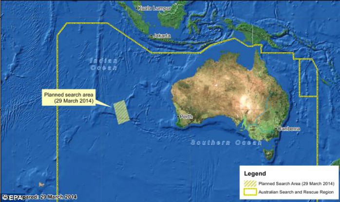 Chinese aircraft scouring a new search area in the Indian Ocean spotted three suspicious items, coloured red, white and orange, floating around 1,150 miles off the coast of Perth