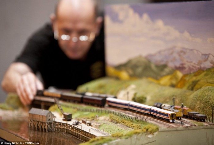 Pint sized model: The handcrafted miniature creations - including this detailed model of a train - were among thousands to be displayed at the National Exhibition Centre