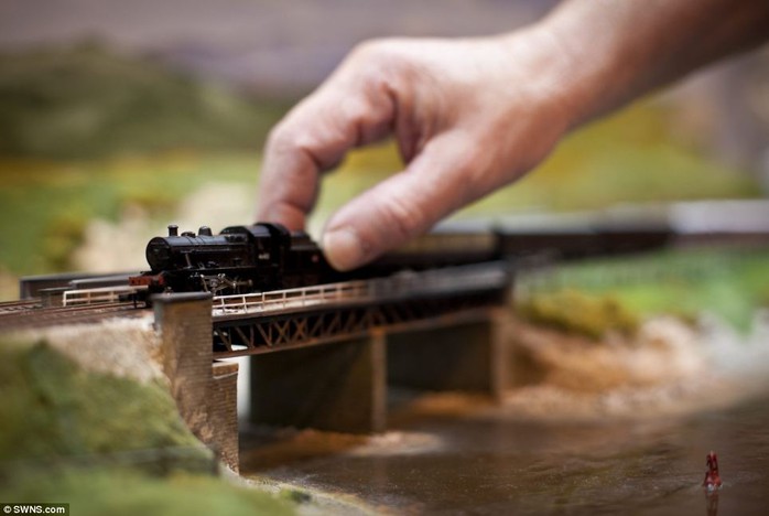 Crossing a bridge: The show, held at the National Exhibition Centre in Birmingham, attracted exhibitors and visitors from across the world. Above, a close-up of a train