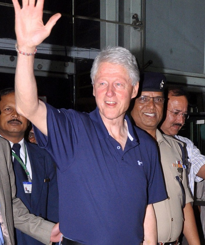 Former US president Bill Clinton arrives in Jaipur. Photo: PTI.