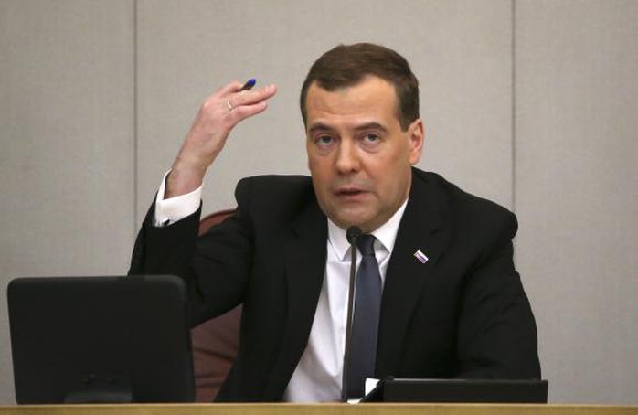 Thủ tướng Nga Dmitry Medvedev phát biểu trong chuyến thăm Cộng hòa Duma. Ảnh: Reuters