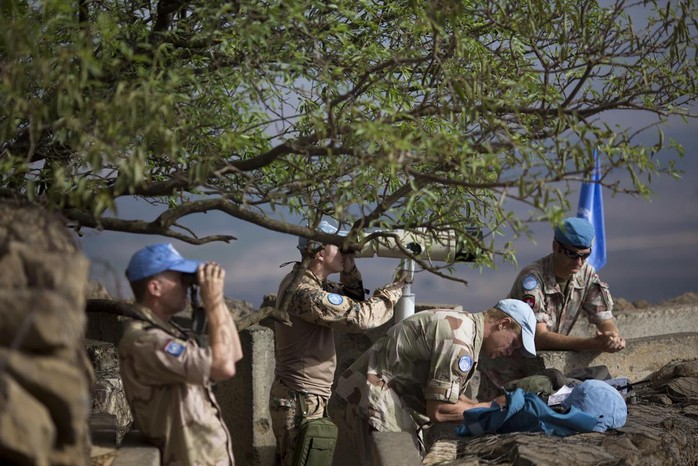 Lực lượng giám sát UNDOF của LHQ tại cao nguyên Golan hôm 29-8. Ảnh: AP