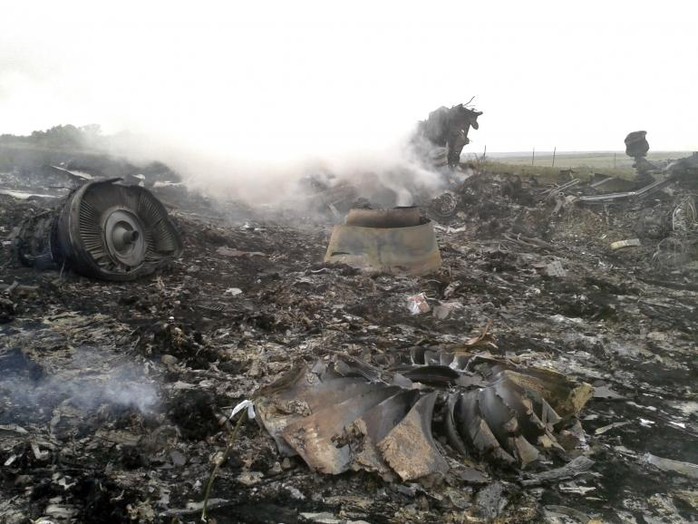 Hiện trường vụ máy bay MH17 bị rơi hôm 17-7. Ảnh: Reuters