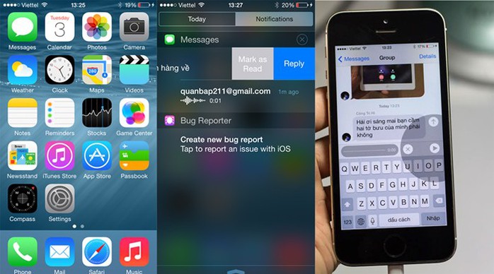 iOS 8 làm mới giao diện trung tâm thông báo và bổ sung tính năng nhắn tin thoại, video ngay trong trình nhắn tin.