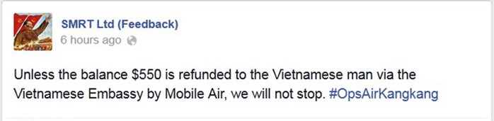 SMRT Ltd (Feedback) liên tục đưa những thông tin chế nhạo chủ nhân của cửa hàng Mobile Air và tuyên bố, họ sẽ không dừng lại nếu số tiền bị lừa không được trả lại cho vị khách người Việt Nam.