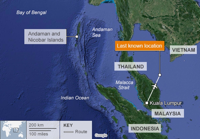 Chiếc máy bay được cho là hướng về quần đảo Andaman. Nguồn: BBC