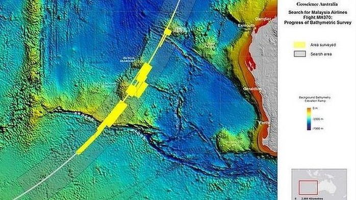 Bản đồ khu vực tìm kiếm MH370 ở Nam Ấn Độ Dương. Ảnh: ATSB