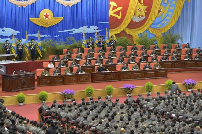 Lãnh đạo Kim Jong-un của Triều Tiên trong một cuộc họp ở Bình Nhưỡng. Ảnh: KCNA