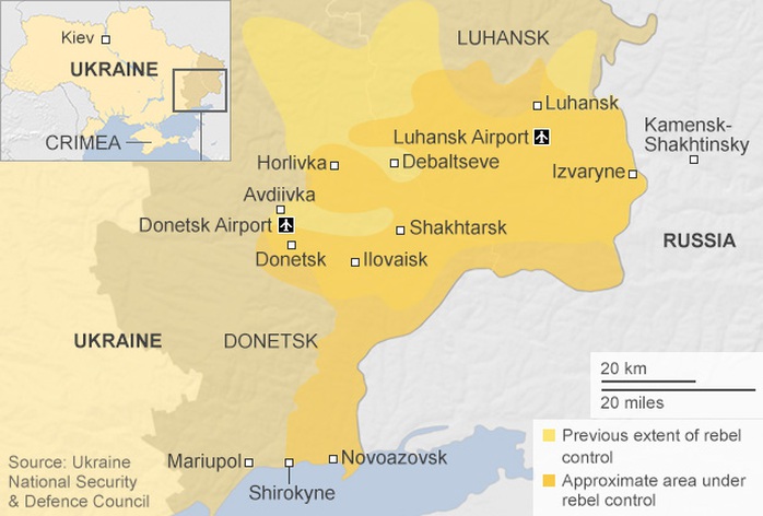 Miền Đông Ukraine, đặc biệt là khu vực Donetsk vẫn xảy ra xung đột dù thỏa thuận ngừng bắn phát huy hiệu lực ngày 5-9. Ảnh: BBC