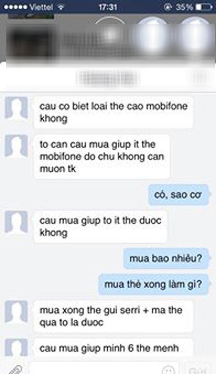 Thông tin lừa mua thẻ cào phổ biến trên điện thoại và FaceBook. Ảnh minh họa.