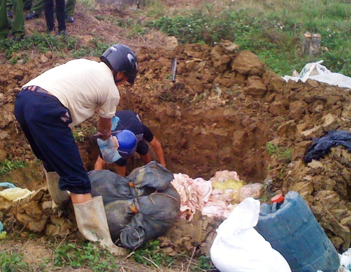 Gần 2 tấn bì lợn thối được Chi cục Quản lý thị trường Thanh Hóa mang đi tiêu hủy