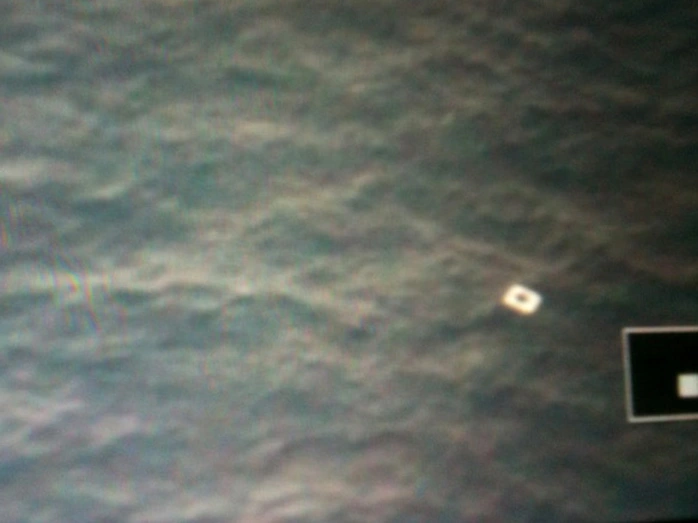 Vật thể sáng màu nghi là mảnh vỡ máy bay Malaysia mất tích trôi trên biển - Ảnh do lực lượng tìm kiếm trên máy bay DHC6 chụp