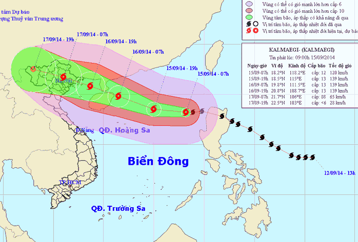 vị trí và dự báo đường đi của bão số 3. Nguồn Trung tâm Dự báo KTTVTW