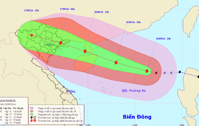 Vị trí và dự báo đường đi của bão số 3. Nguồn: Trung tâm Dự báo khí tượng thủy văn Trung ương.