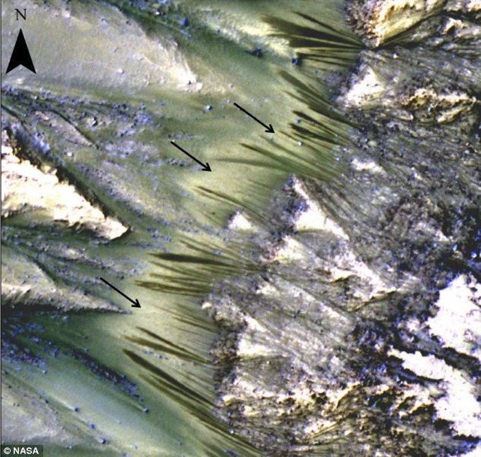 Những vạch tối phân nhánh giống như những ngón tay trên sườn núi ở sao Hỏa