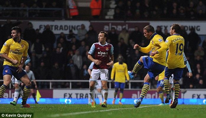Podolski ghi bàn giúp Arsenal đánh bại West Ham trong ngày Boxing Day mùa trước
