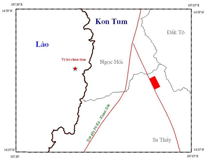 Trận động đất xảy ra ở biên giới Lào và tỉnh Kon Tum