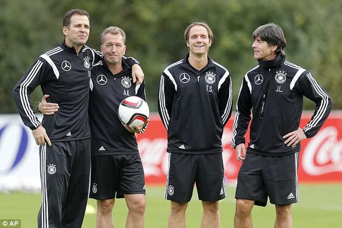 Các thành viên trong ban huấn luyện tuyển Đức chuẩn bị cho vòng loại Euro 2016