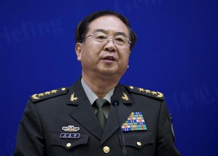 Chief of the general staff of Chinas Peoples Liberation Army Fang Fenghui speaks during a press briefing with U.S. Joint Chiefs Chairman General Martin Dempsey (not pictured) at the Bayi Building in Beijing April 22, 2013. REUTERS/Andy Wong/Pool